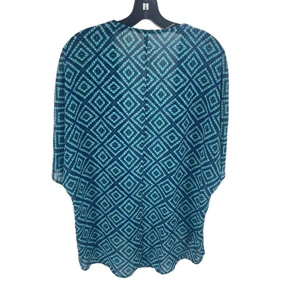 Maurices Womens Cardigan Beach Cover Up Open Front Geometric Sheer Blue Small me - Picture 7 of 8